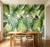 Murale végétale personnalisée, papier peint réaliste avec des feuilles de bananier et de monstera vertes, décoration murale amovible pour la maison, les restaurants et les espaces commerciaux