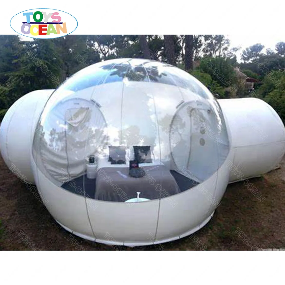 Tente bulle transparente gonflable de camping 2 pièces, grand tunnel simple, maison, hôtel salle de bains, dôme transparent