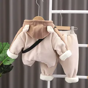 חורף כותנה מזדמנים חורף 1-5y O-הצוואר בגדים סטים 3 יח 'בגדי בגדים העליון + מכנסיים + תיק - Product Image 3