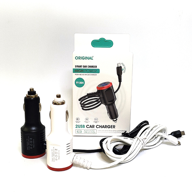 NEW Design Dual USB 5v 2.4A 2usb 12W Dual Usb with Line V8 Micro Cable Universal Car Charger Adapter for Android
