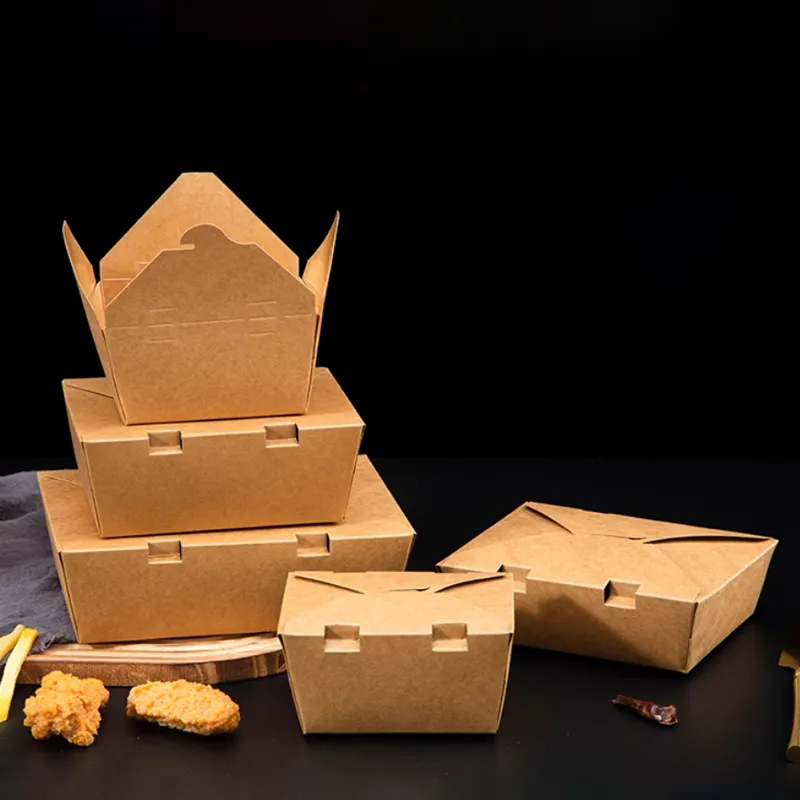 กล่องใส่อาหารแบบใช้แล้วทิ้งกล่องใส่ไก่ทอดฝรั่งเศสกล่องกระดาษคราฟท์ออกแบบได้ตามต้องการ