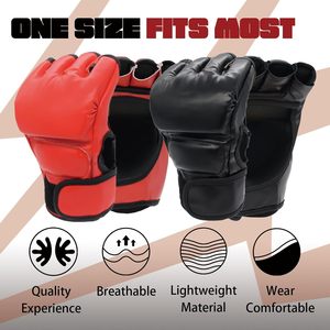 FOXA Mma Gloves Black Red Velcro Wrist Training Sparring Unisex Leather Foam Glove <b>Set</b> - Product Image 2