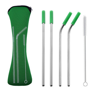 4 Pcs 8.5 Inch Metal Straws Stainless Steel Straws Reusable Drinking Straws with 4pcs Silicone Tips 1 Cleaning Brush 1 Case