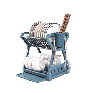 ขายส่งราคาพิเศษ ชั้นวางจาน 2 ชั้น แบบพับได้ สำหรับเก็บจานชาม อุปกรณ์ครัว พร้อมที่คว่ำจาน - Product Image 2