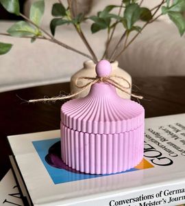 Portavelas de Cerámica Acanalado con Tapa, Cilíndrico, Color Crema, para Decoración del Hogar - Product Image 5