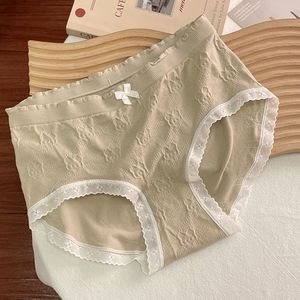 Wholesale Pastel Solid Panties Cute Bear Jacquard Polyester Fabric Scalloped Floral Lace <strong>Leg</strong> <strong>Opening</strong> Small Bow <strong>Women</strong> Underwear - Product Image 4