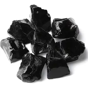 Bulk atacado cristais semi-preciosos minerais cru pedra natur áspero preto obsidiana pedras para venda
