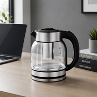 Bouilloire électrique JINHAO 1,8 L 1500 W en acier inoxydable et verre avec arrêt automatique à 360°, noire, pour usage domestique