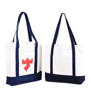 Cá nhân 12oz tùy chỉnh thiết kế thương nhân joes lớn Tote mua sắm túi bông vải thêu túi, màu xanh hải quân với dây kéo túi - Product Image 4