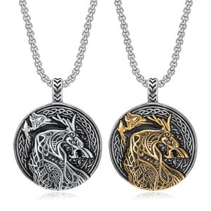 Kalung Liontin Totem Serigala Bajak Laut Viking Punk Vintage Anti Air Anti Karat Bahan Stainless Steel untuk Pria Grosir - Product Image 1