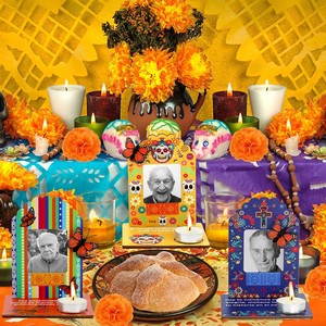 Kit <span class=keywords><strong>de</strong></span> Altar para el Día <span class=keywords><strong>de</strong></span> los <span class=keywords><strong>Muertos</strong></span>, Decoraciones <span class=keywords><strong>de</strong></span> <span class=keywords><strong>Ofrenda</strong></span> Estilo <span class=keywords><strong>Mini</strong></span> Calavera <span class=keywords><strong>de</strong></span> Azúcar, Materiales <span class=keywords><strong>de</strong></span> Madera y Seda, Incluye Portavelas y Cuadro - Product Image 5