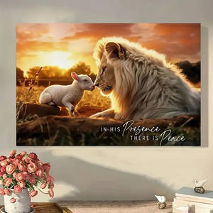 Peinture sur toile en sa présence il y a la paix Lion et agneau Art mural Impressions sur toile - Product Image 3
