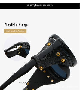 Moda Vintage cuero lado Punk escudo <span class=keywords><strong>gafas</strong></span> de sol para hombres <span class=keywords><strong>gafas</strong></span> de sol redondas Steampunk - Product Image 5