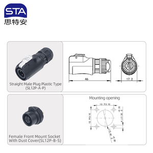 LP12 impermeável aviação plug soquete reto macho fêmea plástico quadrado flange <span class=keywords><strong>2</strong></span> <span class=keywords><strong>3</strong></span> 4 5 6 7 8 Pin plugue rápido conector M12 - Product Image 6
