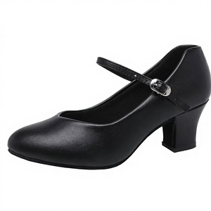 Zapatos de Baile Latino de Salón para Mujer, Negros, de PU, con Correa Mary Jane y Tacón Medio - Product Image 3