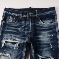 Jean slim empilé pour homme, déchiré, effet vieilli, patchwork, éclaboussures de peinture, coupe skinny, fin, en denim, vente en gros, mode 6905