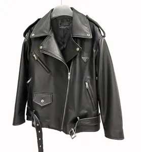 New Design Lapel Loose Casual Black Motorbike Leather Jacket Manufacturer