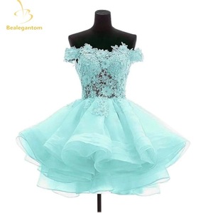 Bealegantom Purple Off Shoulder Tulle Bridesmaid Dress A Line Floral <b>Lace</b> Short Evening Gown For Women - Product Image 2