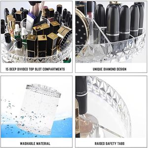 Factory Hot Sale Modern Square <b>Diamond</b> Cosmetic Storage Display Case Transparent 360 Rotating Acrylic <b>Makeup</b> <b>Organizer</b> - Product Image 2