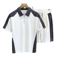 Vêtements pour Hommes Style Américain Été Tendance Color Block Polo à Col Manches Courtes Short de Sport Polyvalent Décontracté Deux Pièces