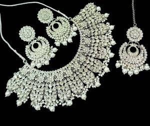 ชุดเครื่องประดับคุณภาพสูงแบบอินเดียดั้งเดิม คุณดันและทองแดง ชุดเครื่องประดับคุณดันชุบเงิน สร้อยคอและต่างหูทองแดง - Product Image 2