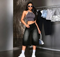 Shorts en jean taille haute à jambe large, tendance européenne et américaine - Rétro et décontracté, amincissant et polyvalent pour femme
