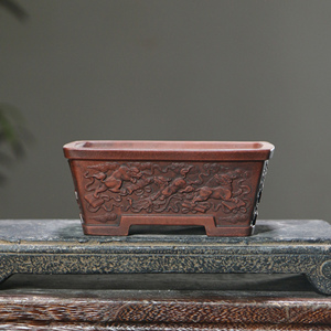 Maceta rectangular Zisha con forma de canal, estilo chino antiguo, estilo clásico de la República de China, dinastía Tang Song, con acabado envejecido. - Product Image 1