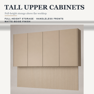 Mobili da <span class=keywords><strong>Cucina</strong></span> Moderni Beige Lucidi con Base in Legno di Noce, Armadi Modulari Personalizzati Senza Maniglie per Villa - Product Image 5