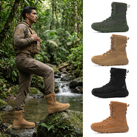 Sepatu Taktis Outdoor untuk Musim Panas, Tahan Lama, Setengah Betis, Ritsleting, Lapisan Mesh Bernapas, Bagian Atas Kulit Sapi Beludru, Sol Karet Ringan
