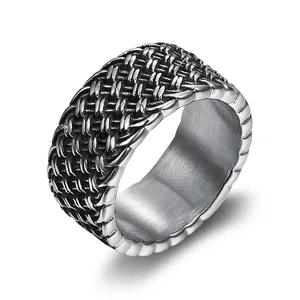 Anéis trançados de aço inoxidável, anéis personalizados para homens de onda, estilo industrial retro, simples, motociclista, joias para namorado