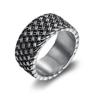 Benutzer definierte Edelstahl Herren Wave Geflochtene Ringe Retro Industrial Style Einfache Biker Ringe für männliche Freund Biker Schmuck