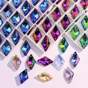SZ New Arrivals Single Holes Plating Crystal Beads Rhombus Pendant For Jewelry Making Decoration