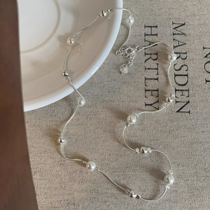 Collar de Plata de Ley S925 con Perla Redonda y Cadena de Espina de Serpiente de 405 cm para Uso Diario - Product Image 3