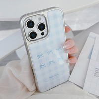 Coque de téléphone portable Iphone16 à carreaux bleu doré pour Apple/Huawei 15Pro Max 14 galvanoplastie 13 gouttes de colle 12 Plus A54s S23 Plus