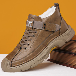 Bottes de randonnée en cuir pour hommes, bout rond, semelle extérieure en caoutchouc, semelle intermédiaire en EVA, amorties, chaussures de marche d'automne pour l'extérieur - Product Image 3