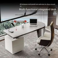 Bureau de direction ergonomique minimaliste en pierre frittée de luxe avec design incurvé et armoire de rangement pour la maison et le bureau