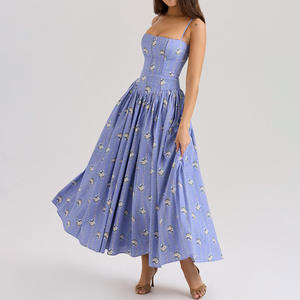 Nouvelles robes maxi élégantes à bretelles spaghetti, style français, décontractées, sexy, à découpes, avec ceinture, pour femmes, pour les vacances d'été - Product Image 3
