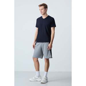 Pantalones cortos básicos para hombre de algodón gris melange, gruesos, suaves, con textura y ajuste estándar - 81280 - Gb melange - Product Image 1