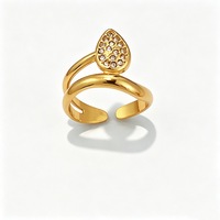 Anillos Ajustables R307 de Acero Inoxidable con Baño de Oro de 18K y Circonita Cúbica, Anillos Geométricos Apilables para Mujer