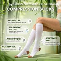 Chaussettes de compression graduée mi-hautes 15-20 mmHg avec logo personnalisé, en bambou, qualité élégante, pour avion et infirmières