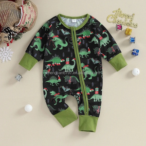 Pagliaccetto da bambino di alta qualità estivo per bambine tute con stampa a dinosauri a manica lunga per bambini <span class=keywords><strong>pigiama</strong></span> natale in bambù - Product Image 3
