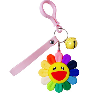 High Quality Hot sell Soft PVC Rainbow Smile sunflower Plastic key chains creative handbag totes ornament pendant car key holder