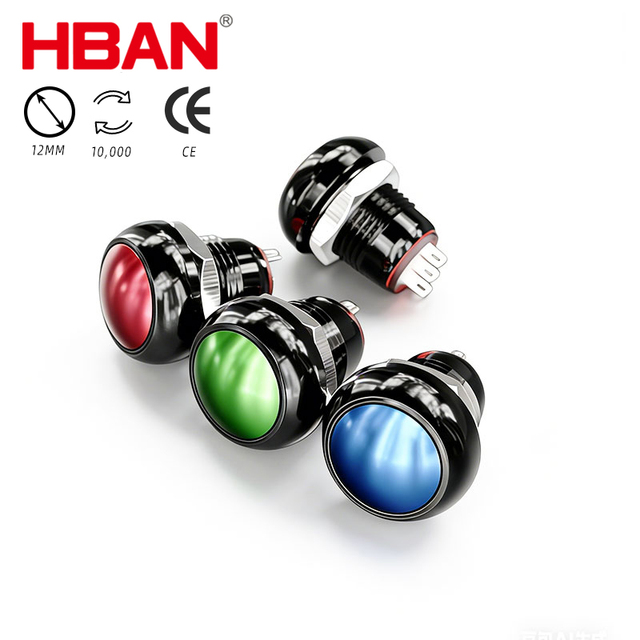 HBAN Factory Momentary Push Button Switch 12mm Spdt 1no1nc Aluminum Alloy Cover Self Reset Self Locking Domed Head Switch Button