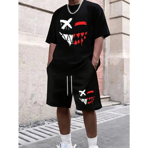 Men's Casual Short Sleeve Zip-Up Polo Jogging Tracksuit Shorts <b>Set</b> Summer Outfit - Product Image 1