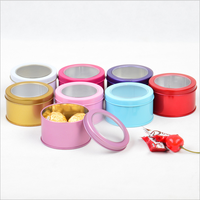 Étain rond coloré rouge et bleu, pour gâteau de noël en métal doré avec couvercle transparent et capuchon de fenêtre