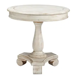 round cottage end table,Accent wood Bench, Chipped White