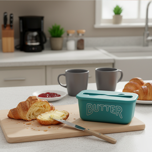 Plato para mantequilla de plástico PP de estilo moderno con tapa y cuchillo para almacenamiento en la cocina, plato para queso, uso en refrigerador. - Product Image 4
