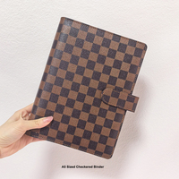 Top Vente De Luxe Nouveau PU En Cuir Or Anneau Feuilles Mobiles Cahier Planificateur Manches A6 Reliure À Anneaux Budget À Carreaux Agenda Couverture A5