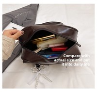 Sac à main Boston vintage en PU avec fermeture éclair, nœud perlé détachable, sac à bandoulière à double poche, idéal pour le shopping quotidien et la simplicité urbaine
