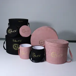 Luxe Valentijn/Moeder Dag Een Sets Van Geschenkdozen Cilinder Fluwelen Ronde Rose Doos Voor Bloemen